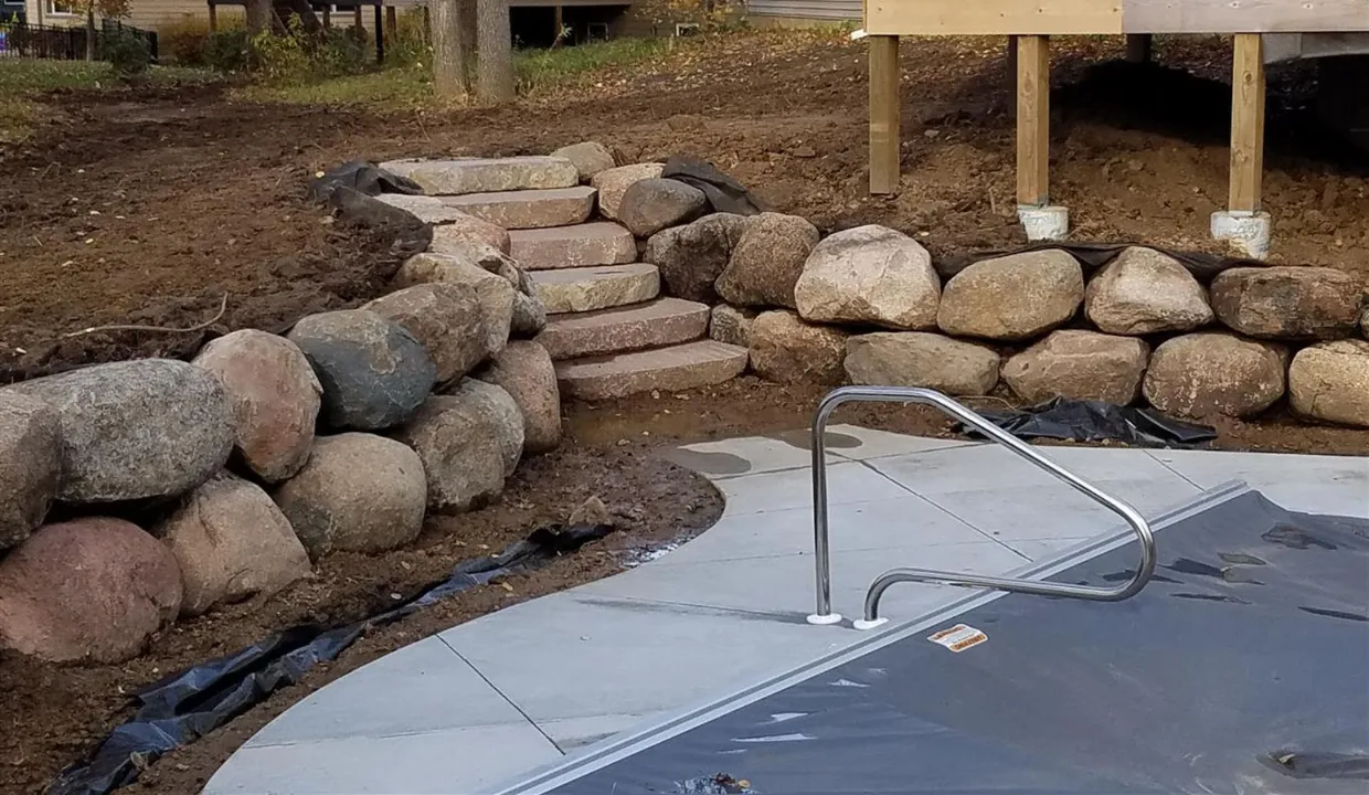 Finished boulder wall project