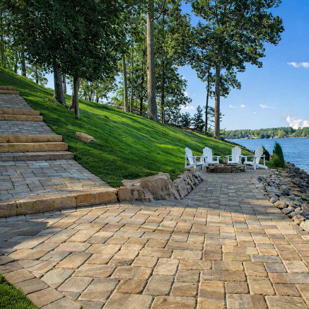 Close up of interlocking paver installation