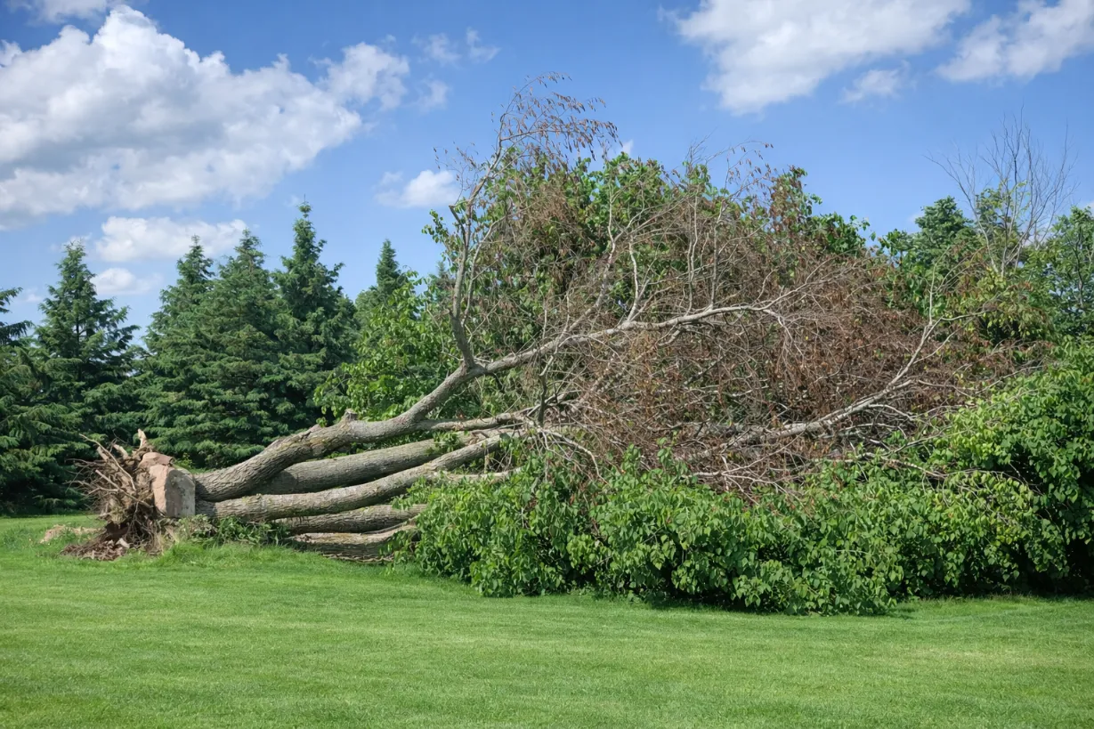 Heavy duty wood chipper processing massive storm debris in Chanhassen