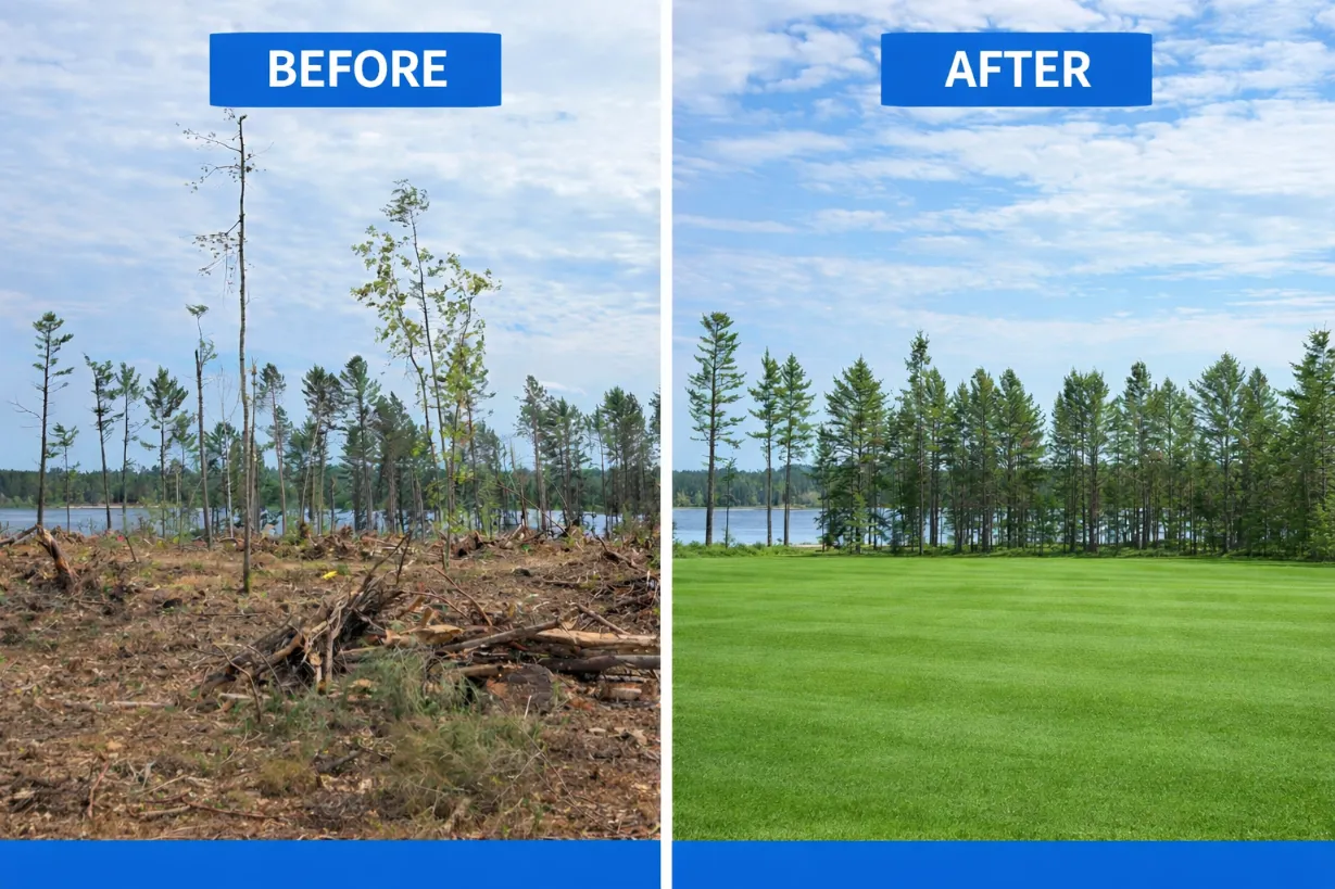 A clean, cleared lot ready for new construction landscaping