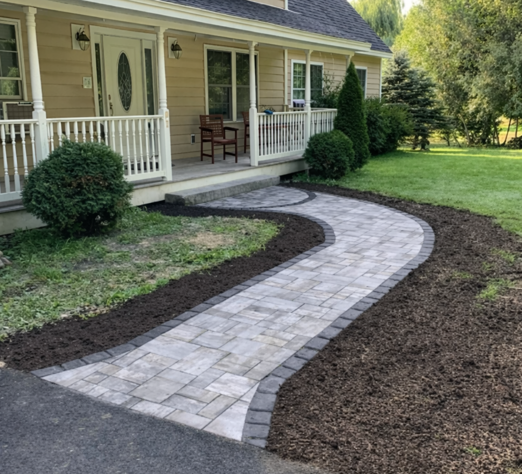Beautifully finished flagstone walkway through a garden